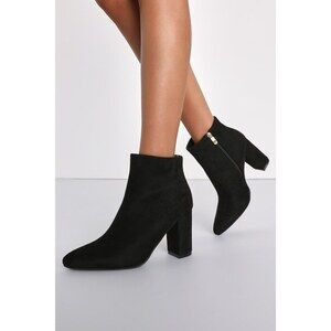 Lulus Ottava Black Suede High Heel Booties - Size 9